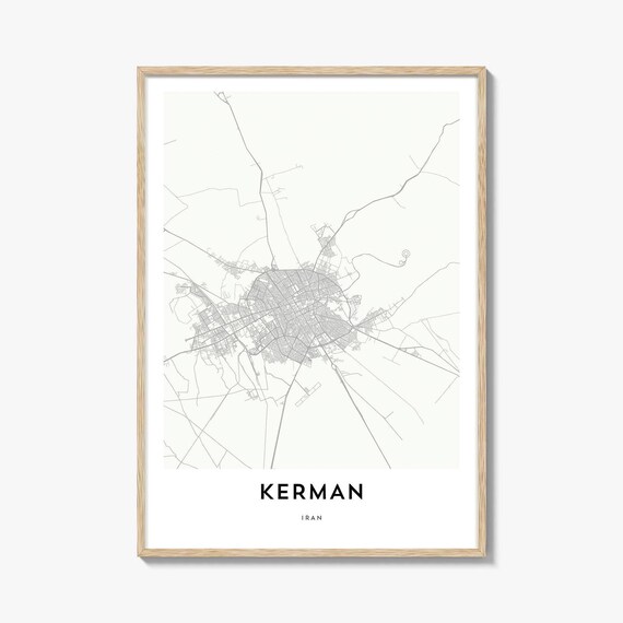Minimalist Kerman Iran White Street Map City Art Travel Poster