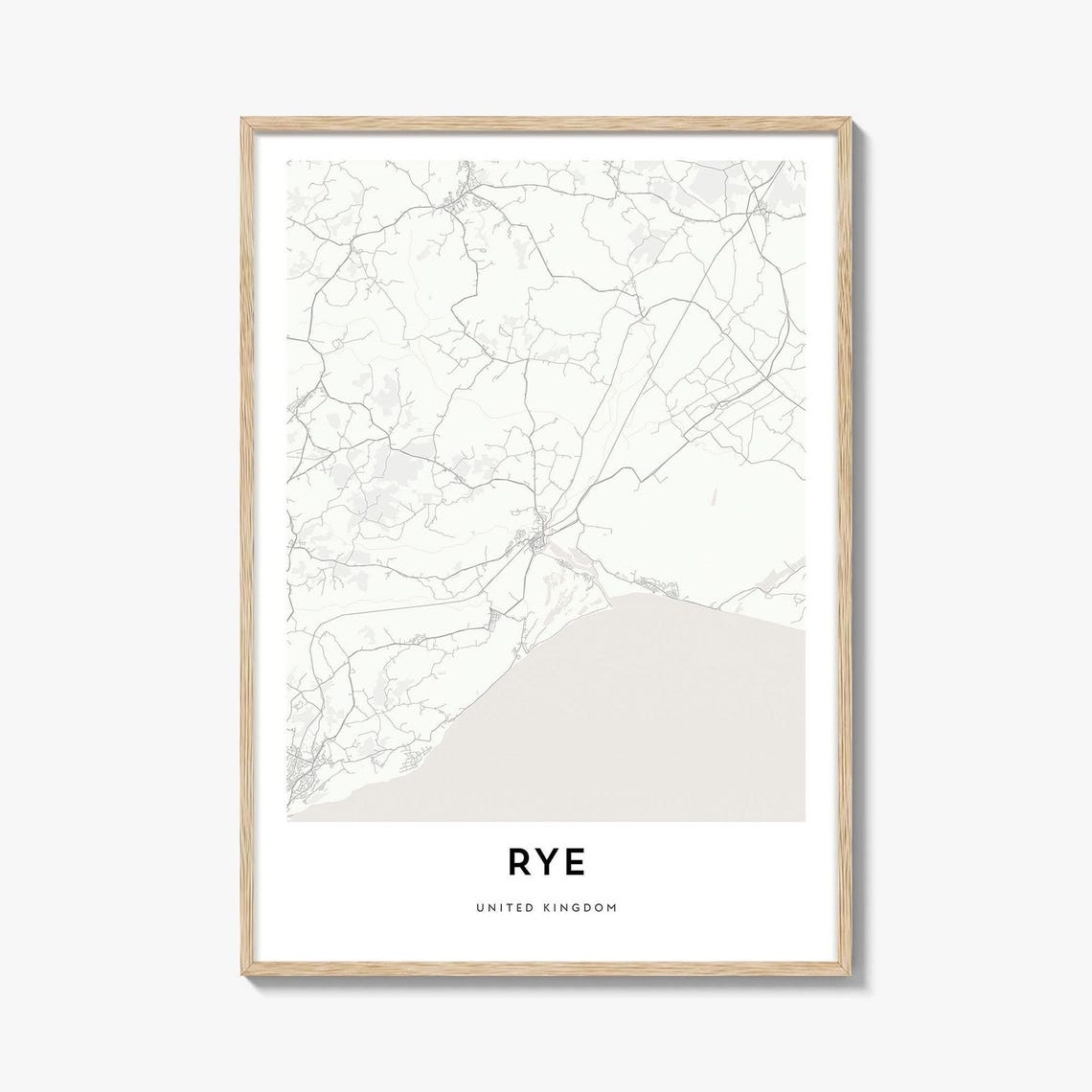 Rye United Kingdom Elegant Minimalist Town Street Map Art Poster