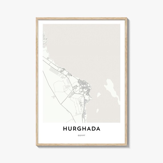 Hurghada Egypt Minimalist Coastal City Map Print Red Sea Town Wall Decor