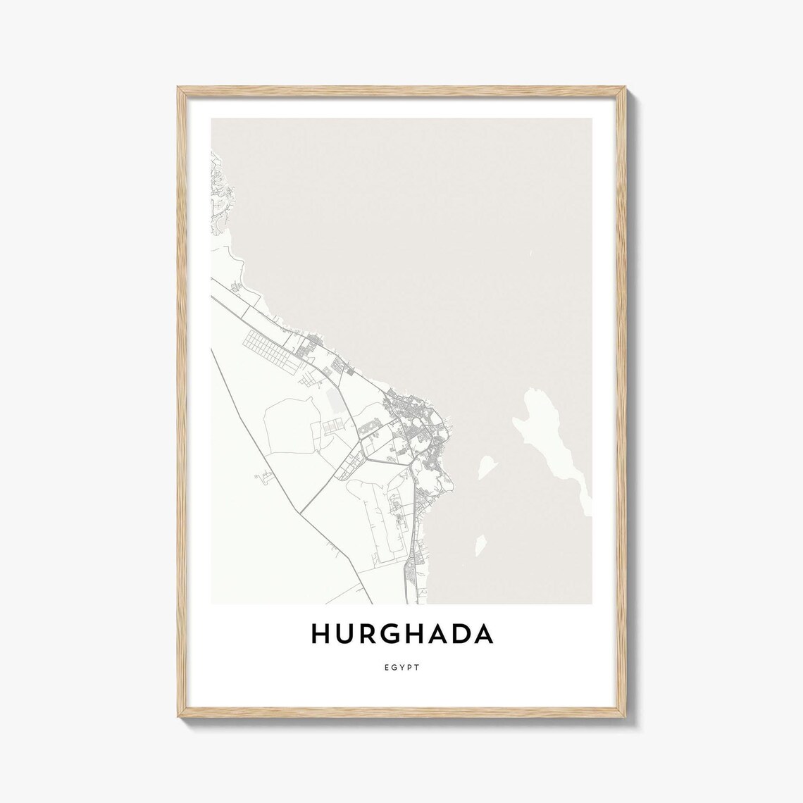 Hurghada Egypt Minimalist Coastal City Map Print Red Sea Town Wall Decor