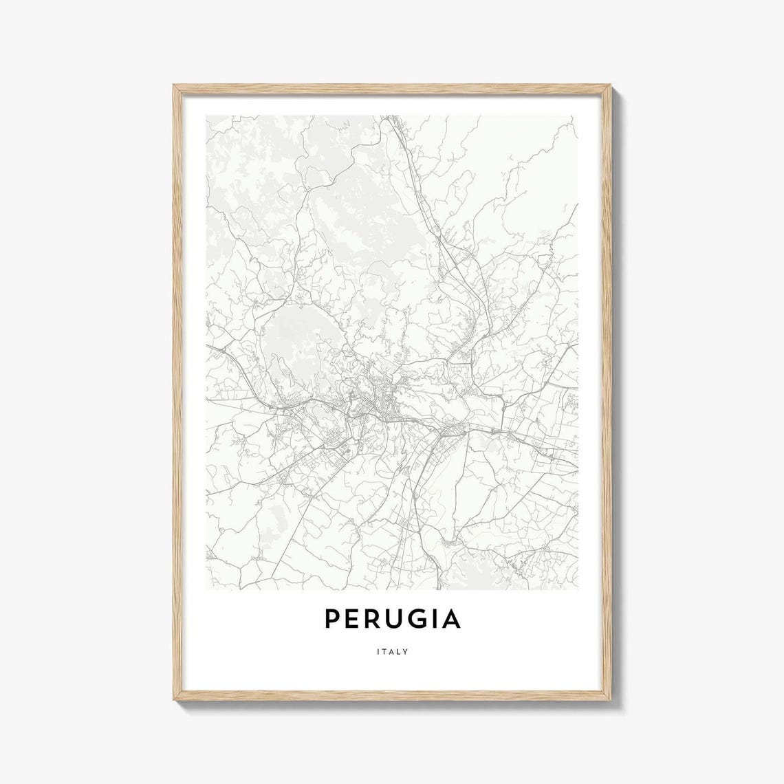 Perugia Italy City Street Map Minimalist Black And White Poster