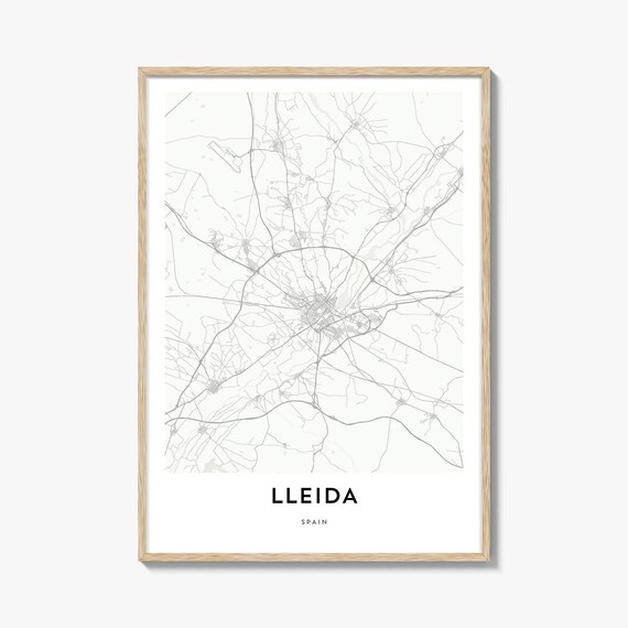 Lleida Spain Minimalist Street Map Poster In Soft White Gray Tones