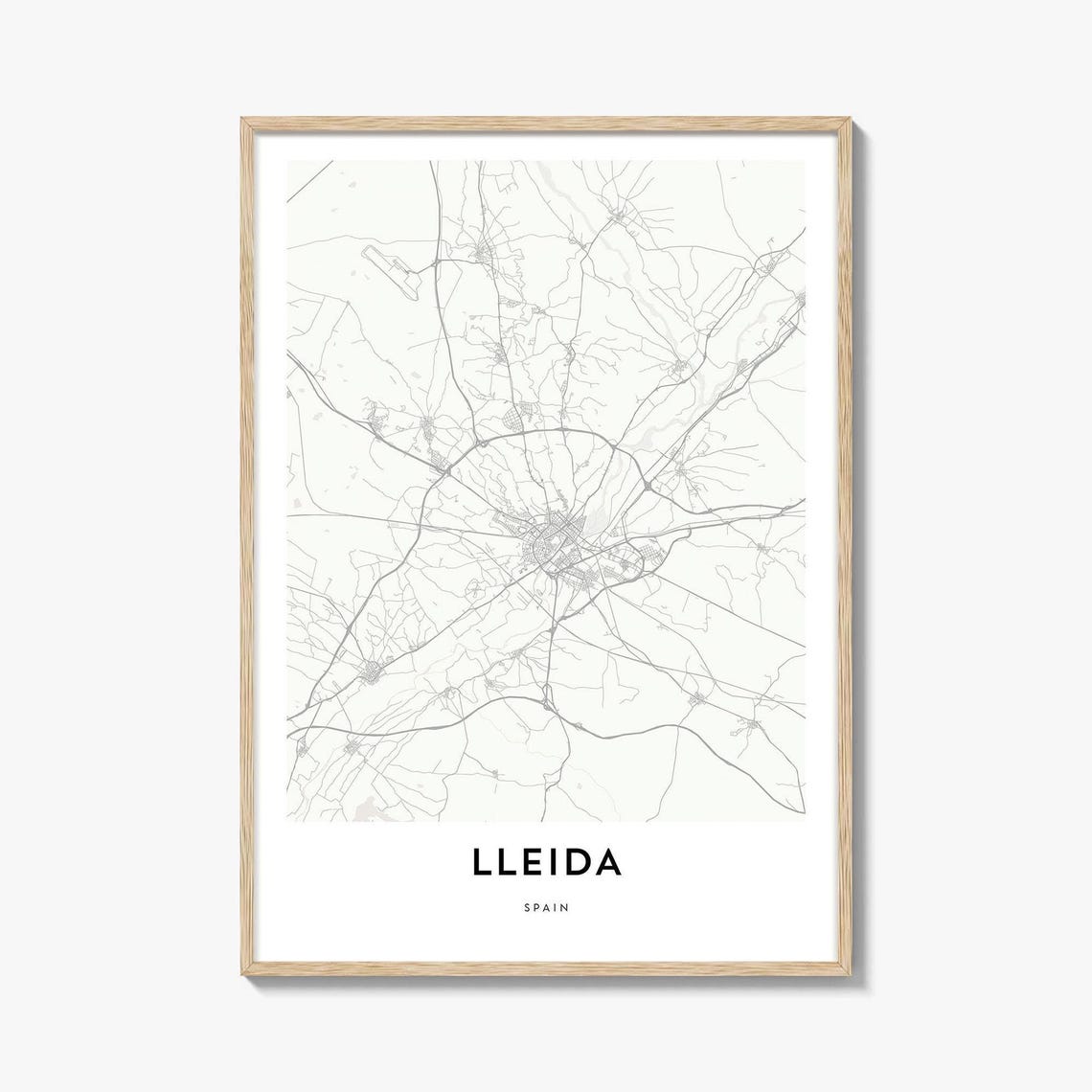 Lleida Spain Minimalist Street Map Poster In Soft White Gray Tones