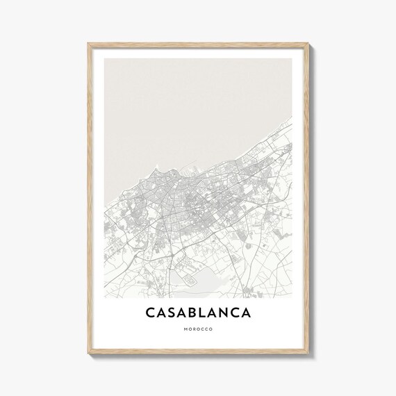 Casablanca Morocco Minimalist City Street Map Print Gift Decor