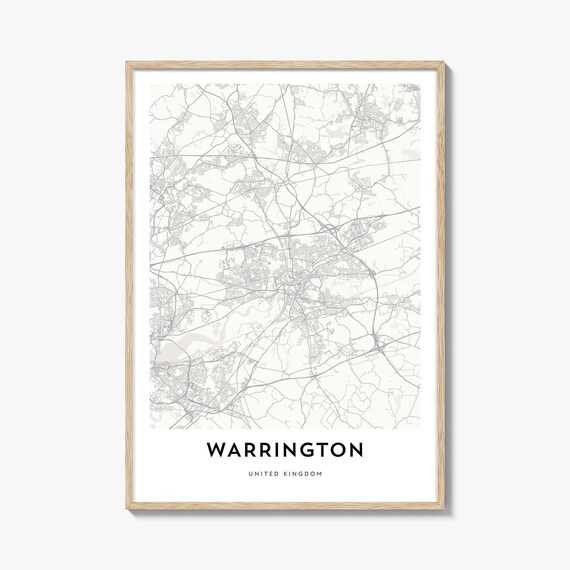 Warrington England Minimalist Street Map Black White Art Poster