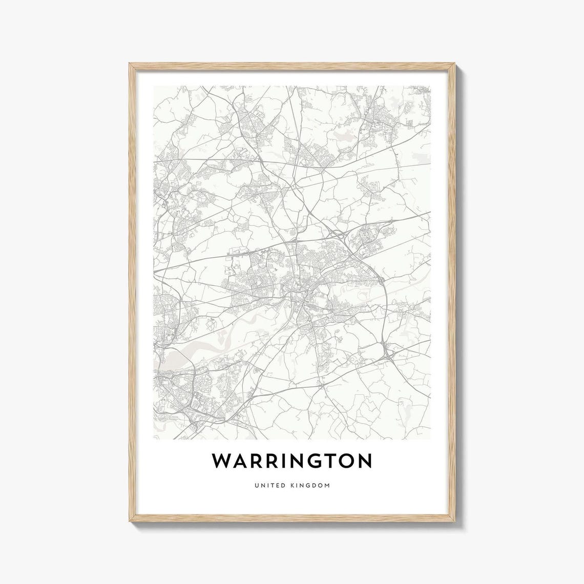 Warrington England Minimalist Street Map Black White Art Poster