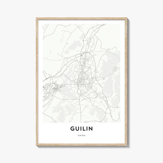 Minimalist Guilin China City Street Map Fine Line Art Poster