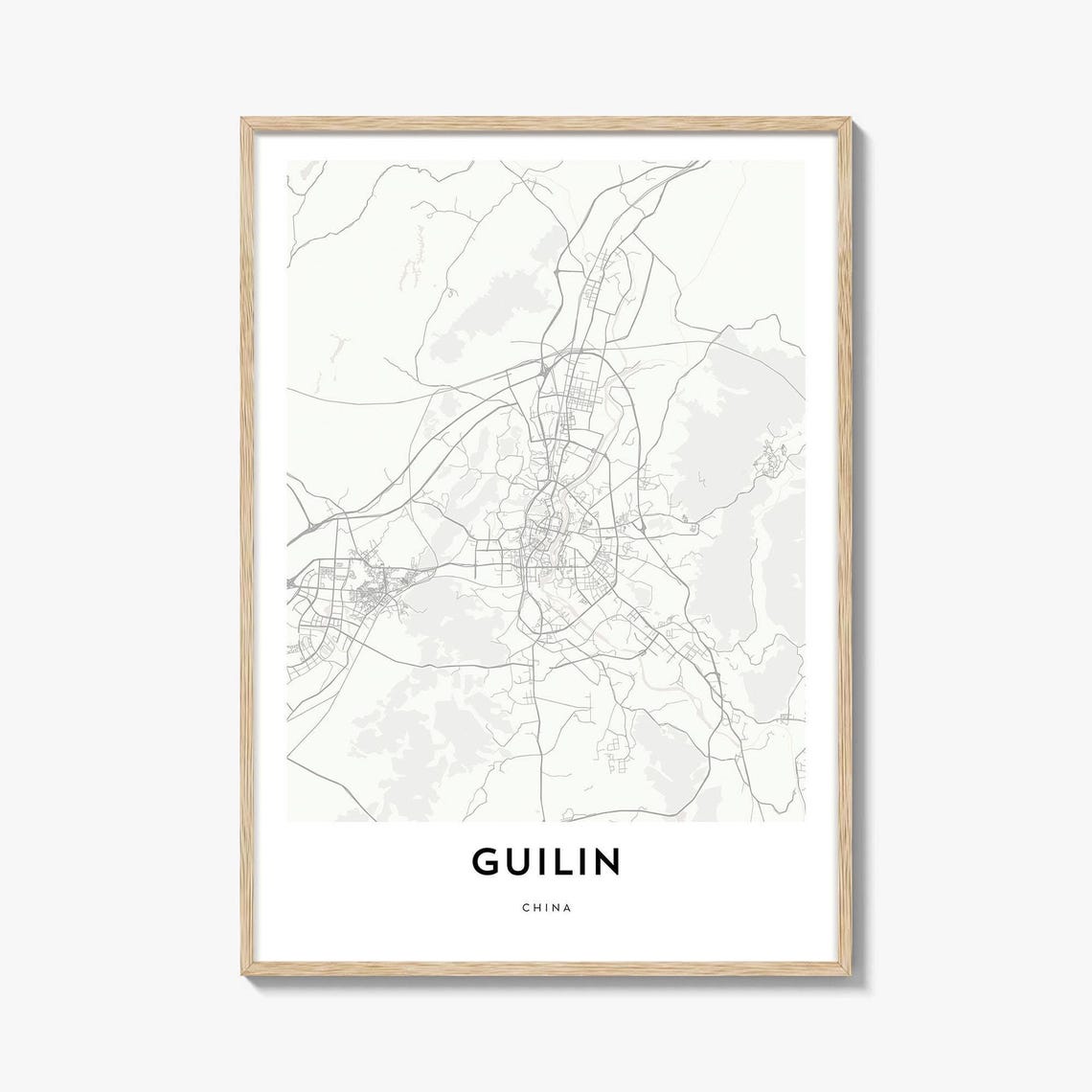 Minimalist Guilin China City Street Map Fine Line Art Poster