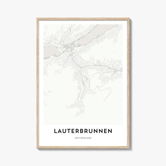 Lauterbrunnen Switzerland Minimalist Line Map Travel Poster Art