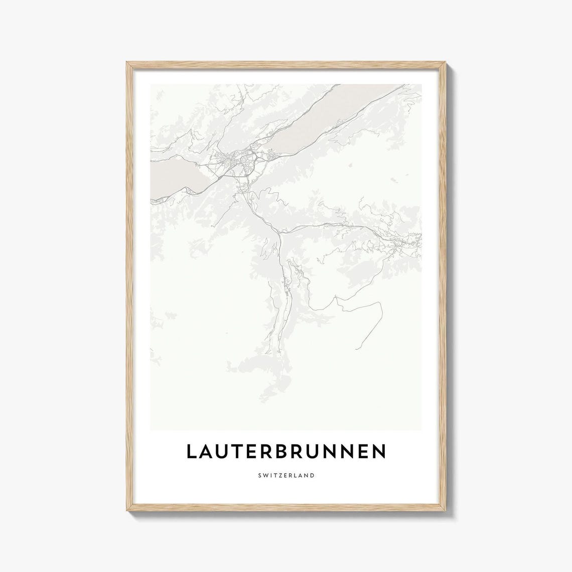 Lauterbrunnen Switzerland Minimalist Line Map Travel Poster Art