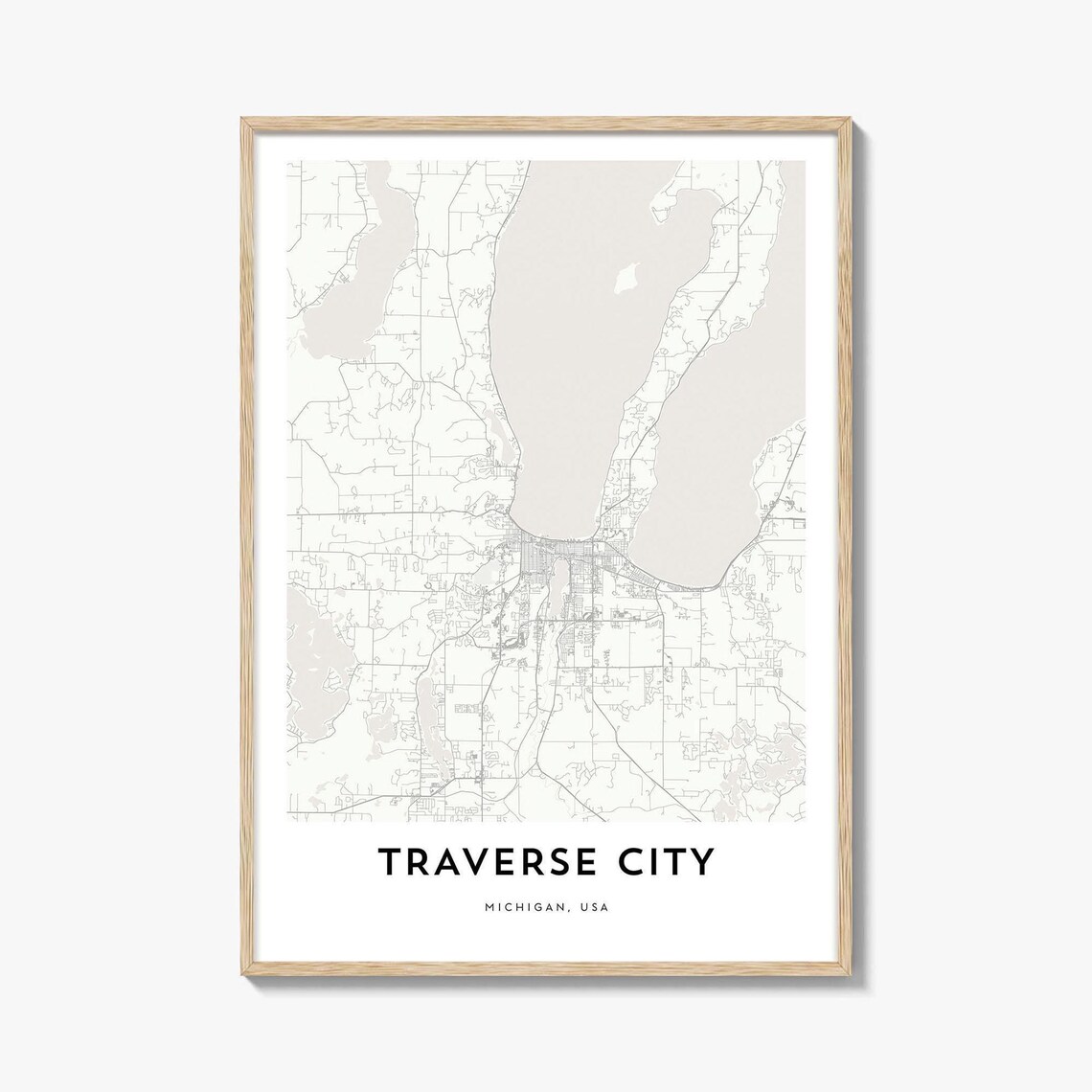 Traverse City Michigan White Minimalist City Street Map Art Print