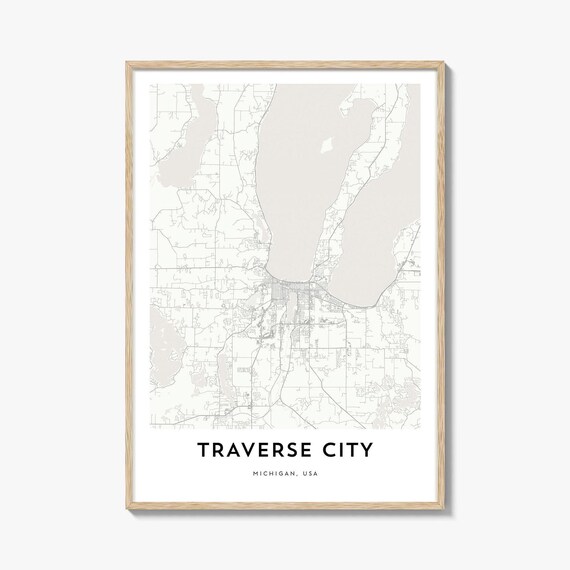 Traverse City Michigan White Minimalist City Street Map Art Print