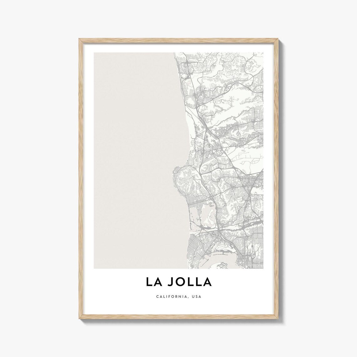 La Jolla California Coastal Minimalist Street Map Beach Town Poster