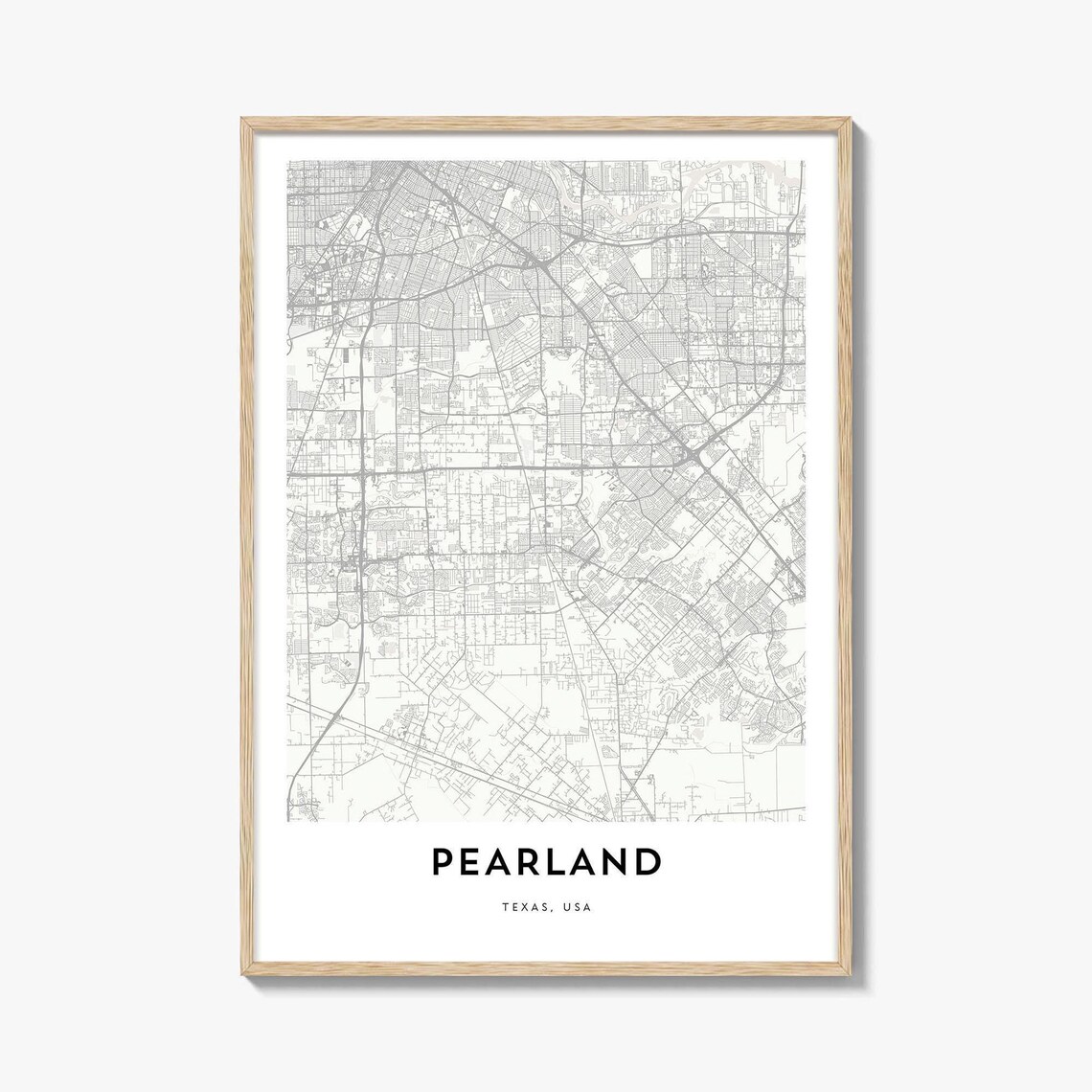 Pearland Texas USA Minimalist City Street Map Travel Art Poster