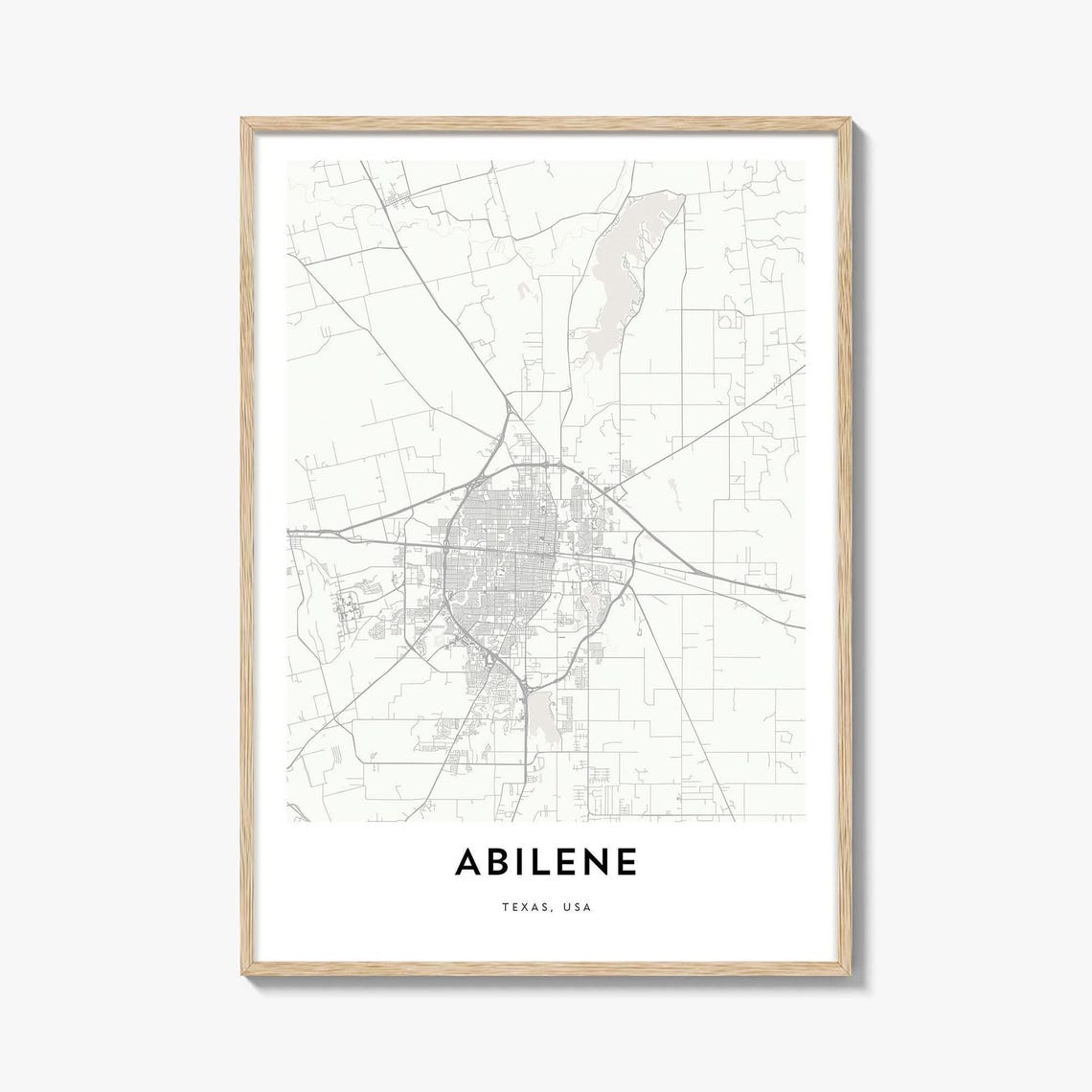 Abilene Texas Modern Minimalist City Street Map Line Art Print
