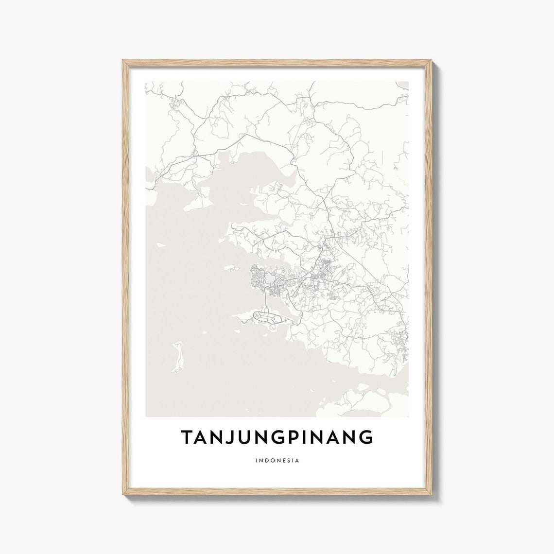 Tanjungpinang Indonesia Minimalist Black and White City Map Poster