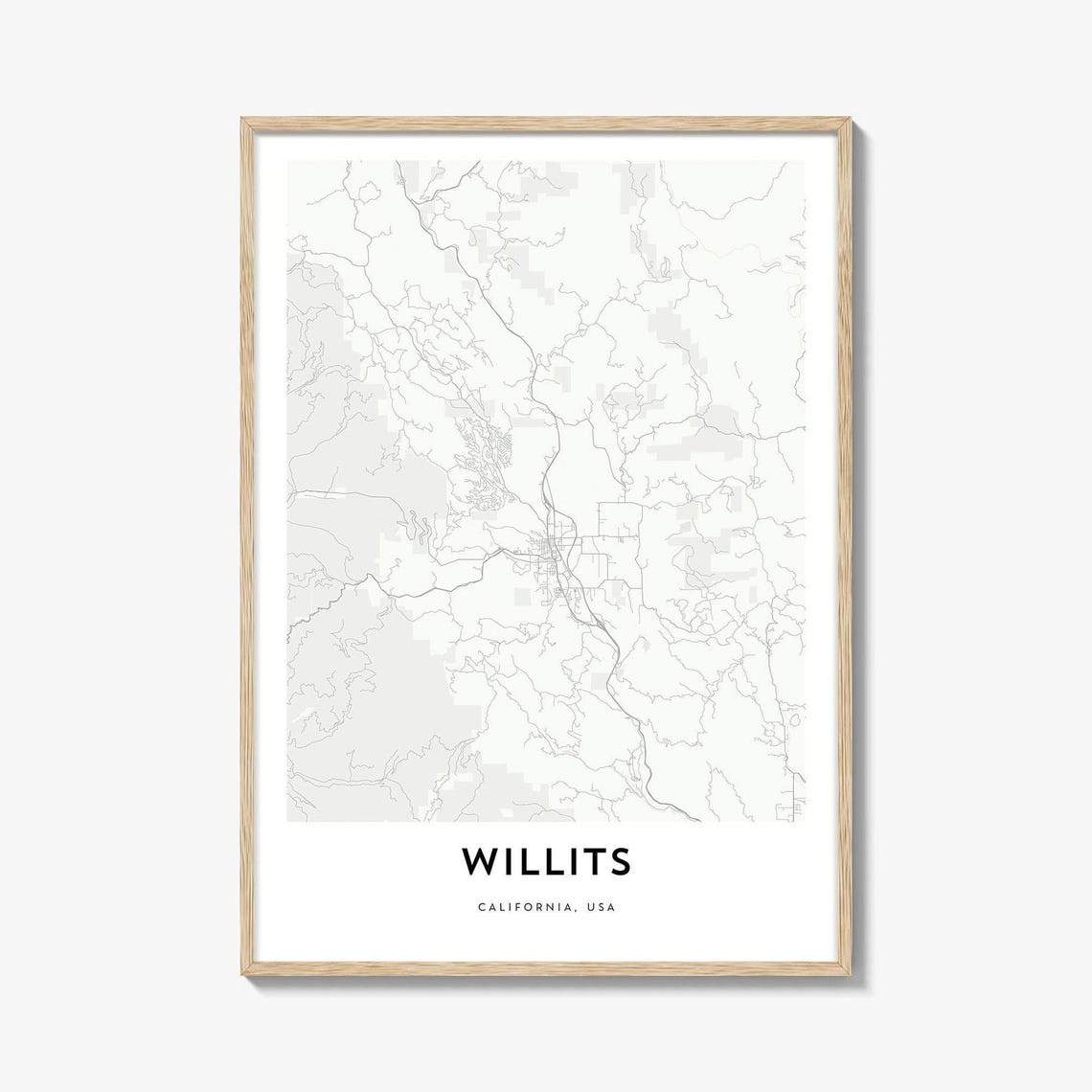Willits California Minimalist City Map Poster Street Art Gift