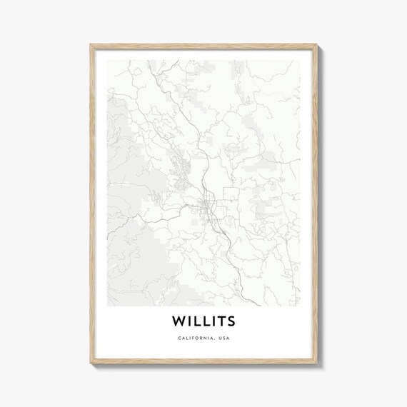 Willits California Minimalist City Map Poster Street Art Gift
