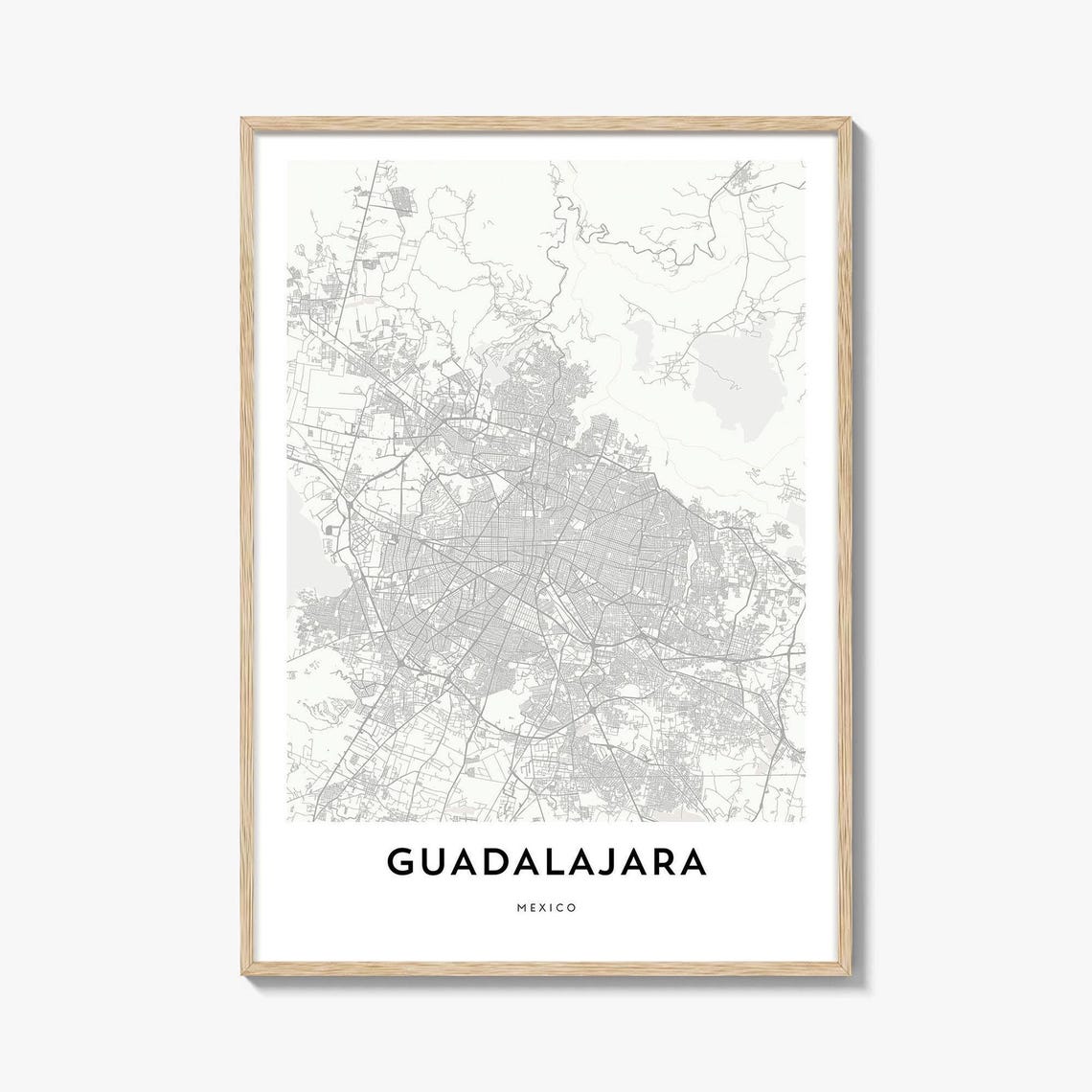 Guadalajara Mexico Minimalist Black And White City Map Poster