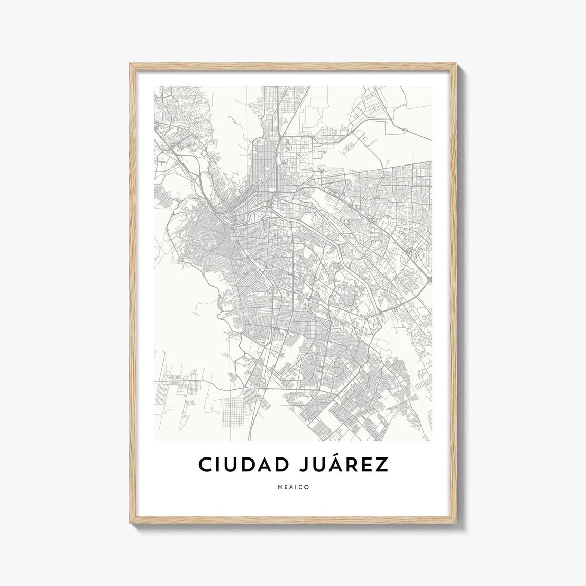 Ciudad Juarez Mexico Minimalist City Street Map Poster for Modern Home Decor