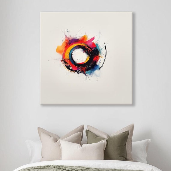Colorful Abstract Circle Print Weird Landscape Modern Painting Fantasy Nature Rustic Wall Print Airbnb Art Wall Decor