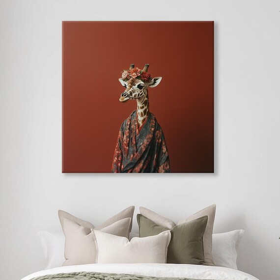 Giraffe Fashionista Portrait Floral Crown Kimono Robe Terracotta Poster