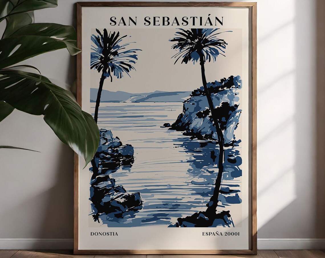 San Sebastián Spain Coastal Poster with Palms and Rocky Cove - Image 6