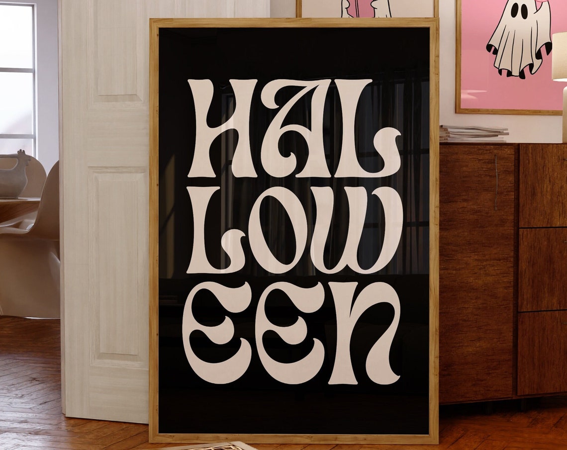 Retro Stacked Halloween Typography Black White Spooky Poster