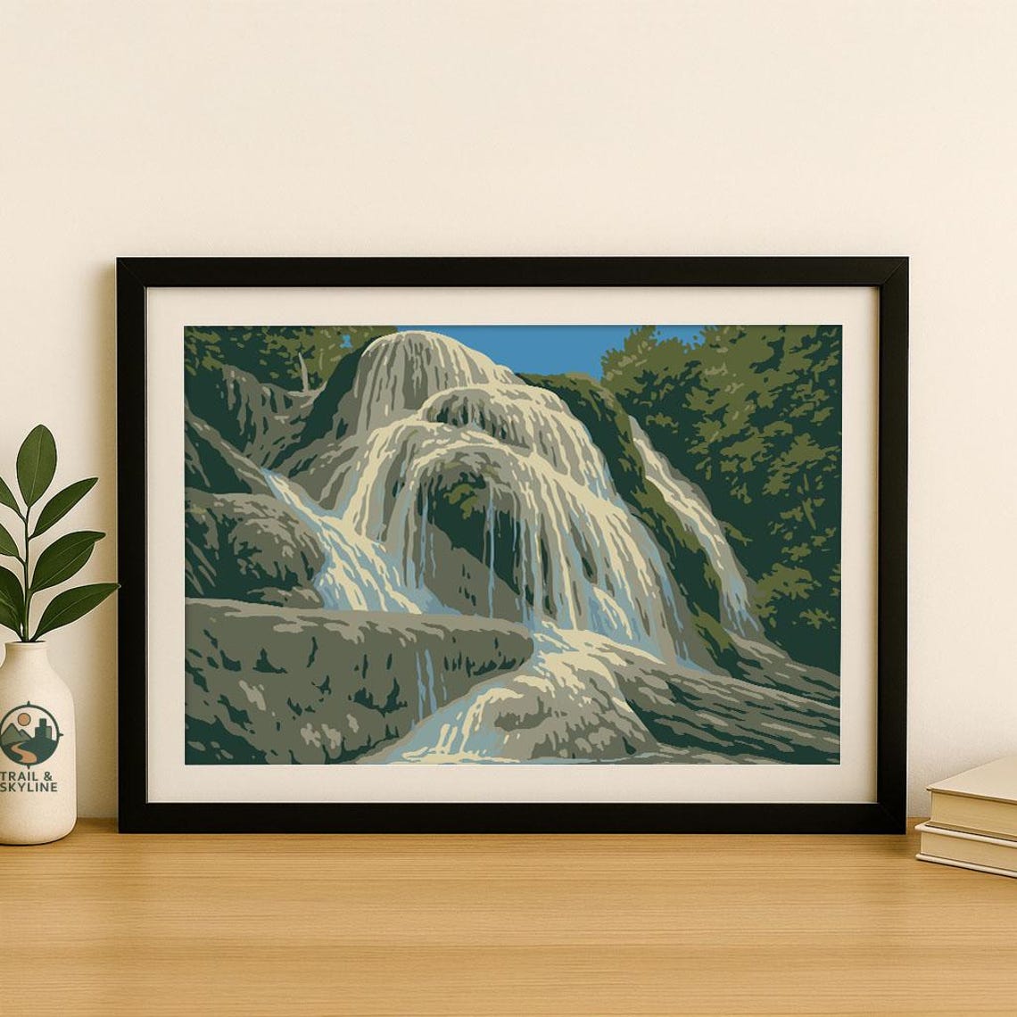 Sticky Waterfall Thailand Limestone Cascade Vintage Travel Poster