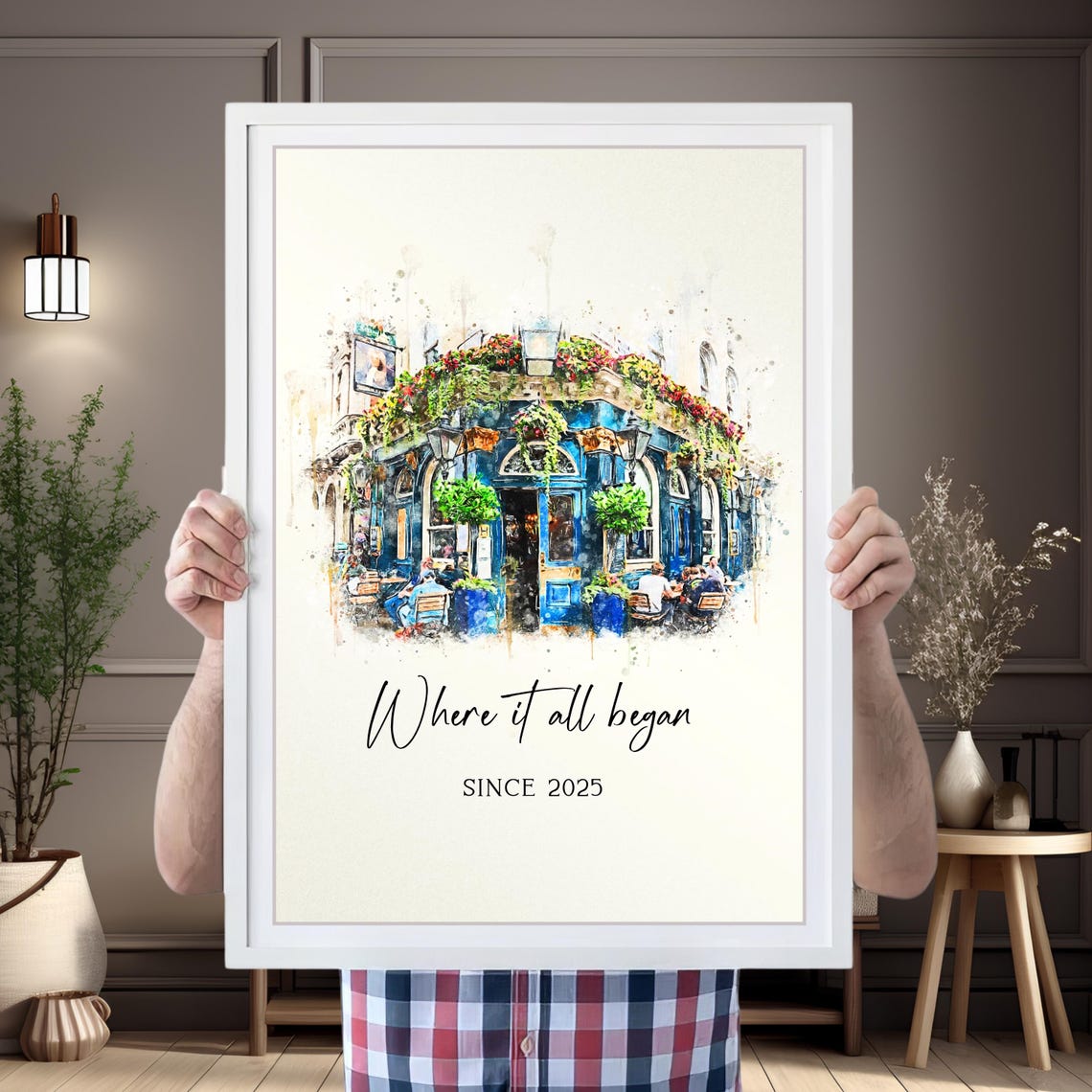 Personalized Watercolor Blue Pub Portrait Since 2025 Gift Poster