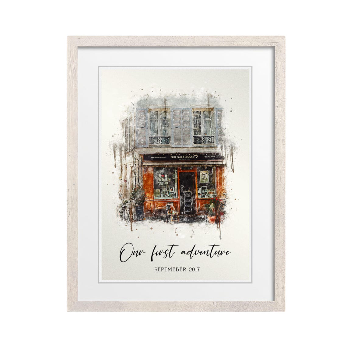Custom Watercolor Paris Art Shop Our First Adventure Gift Poster