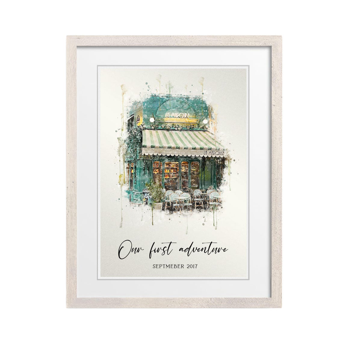 Custom Watercolor La Marquise Paris Cafe First Adventure Poster