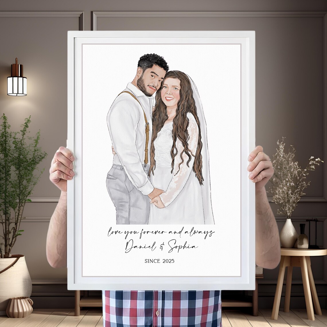 Love You Forever Custom Watercolor Wedding Couple Embrace Poster