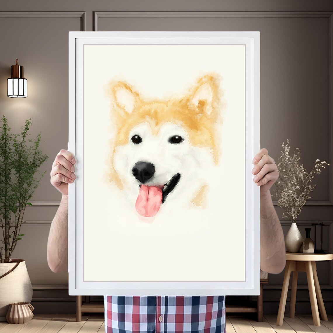 Custom Watercolor Golden Retriever Portrait From Photo Framed Wall Art