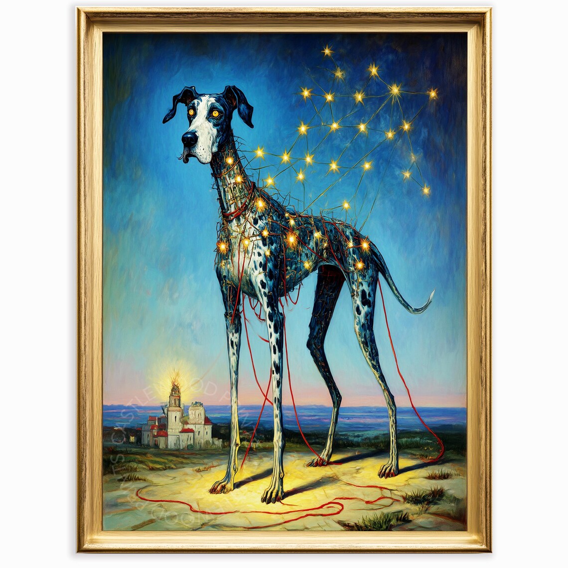 Dalmatian Dog with Star Lights in Night Sky Whimsical Art Poster