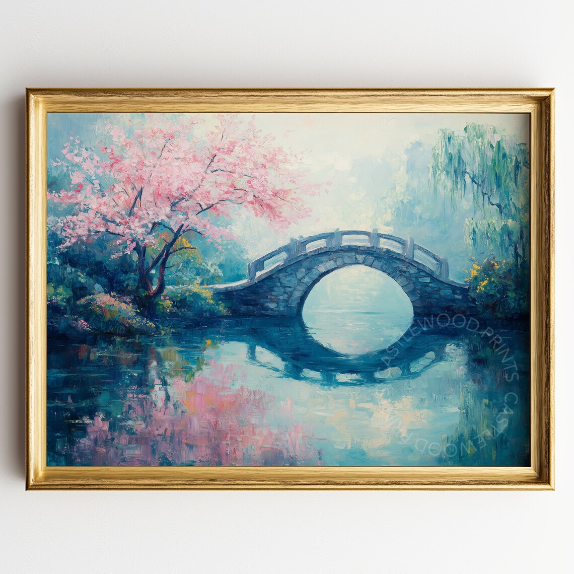 Rustic Chinese Tea Garden Bridge Landscape Art Print