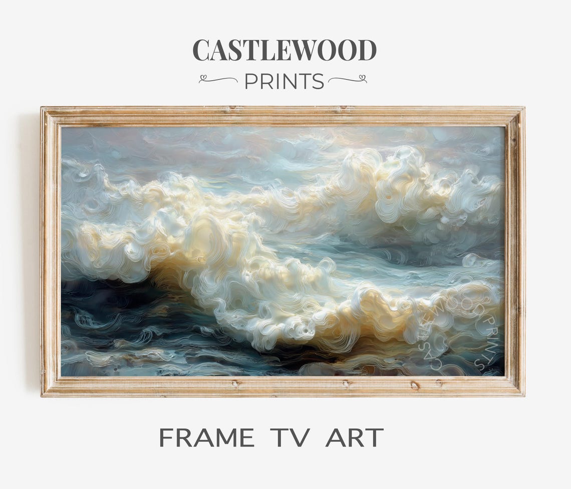Ocean Wave Foam Swirls Soft Blue Coastal Frame TV Art Poster