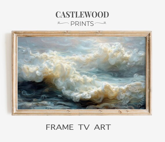 Ocean Wave Foam Swirls Soft Blue Coastal Frame TV Art Poster