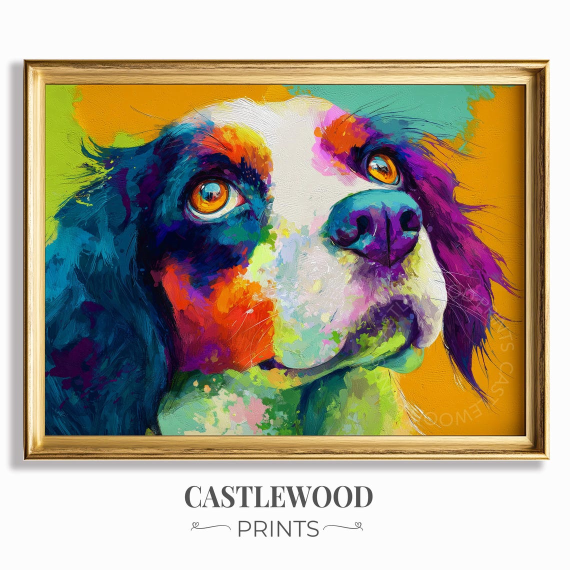 Bright Colorful Spaniel Dog Portrait Vibrant Pop Art Style Poster