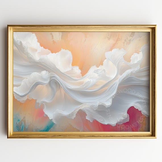 Dreamy Abstract Cloudscape Pastel Sky Wall Art Ethereal Landscape Soft Color Decor Surreal Sunset Clouds Painting 483