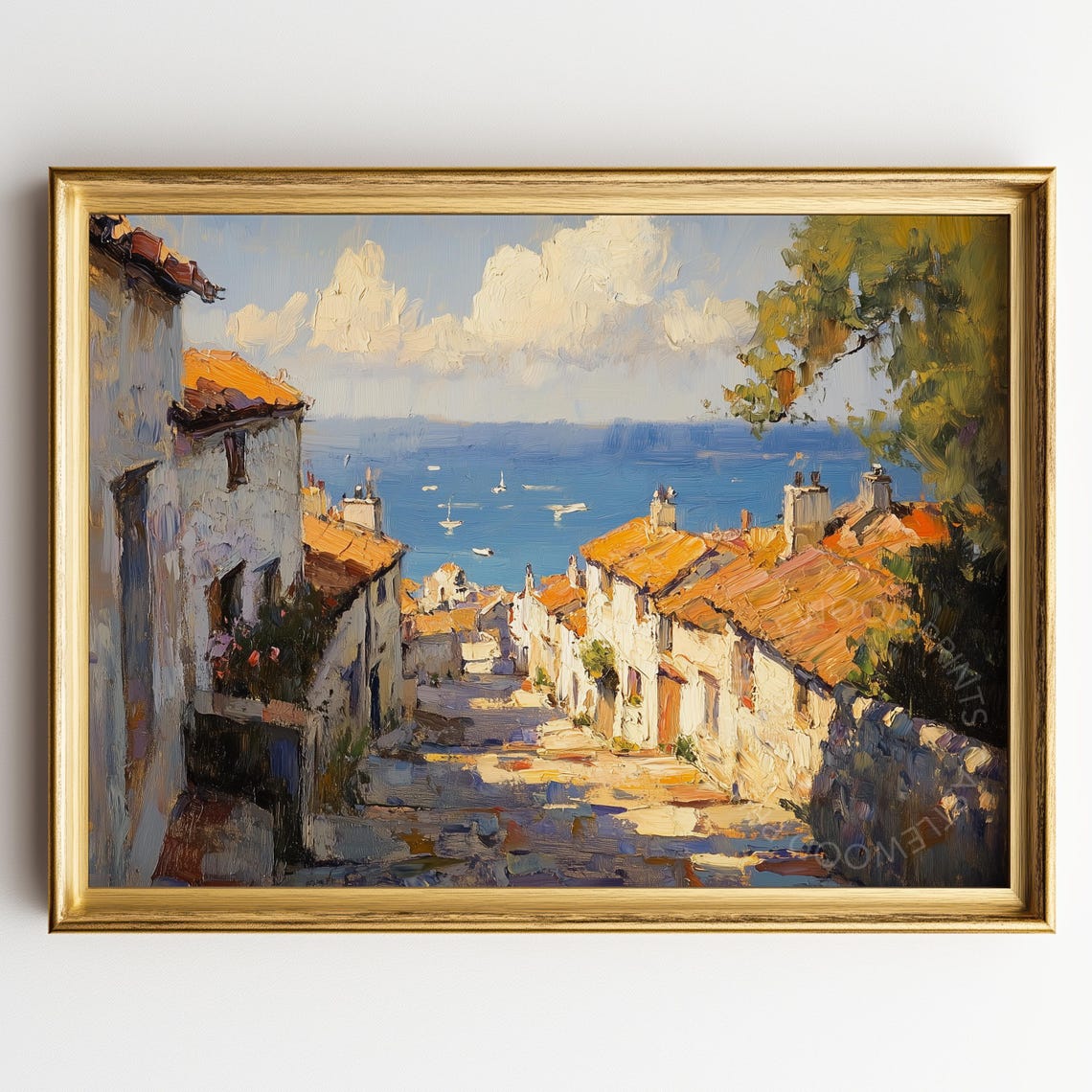 Rustic Cornwall Lane to the Sea Whitewashed Village Coastal Poster