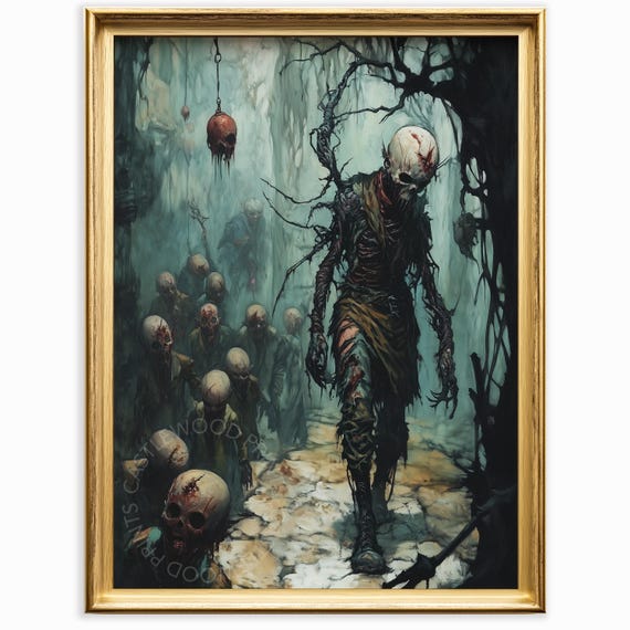 Haunting Atmospheric Zombie Artwork Moody Oil Painting Dark Gothic Scene Halloween Wall Art Spooky Scifi Decor 1059