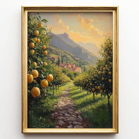 Rustic Sunlit Orchard Path Vintage Landscape With Citrus Trees Charming Countryside Scene Oil Painting Wall Art Decor 54