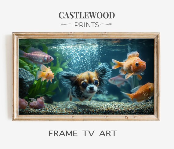 Aquarium Dog Frame Tv Art Cute Pet Fish Tank Samsung Decor Whimsical Ocean Wall Print 76