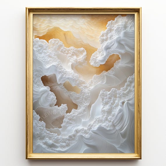 Ethereal Cloudscape Wall Art Serene Sky Painting Dreamy Cloud Decor Golden Light Atmosphere Print For 457