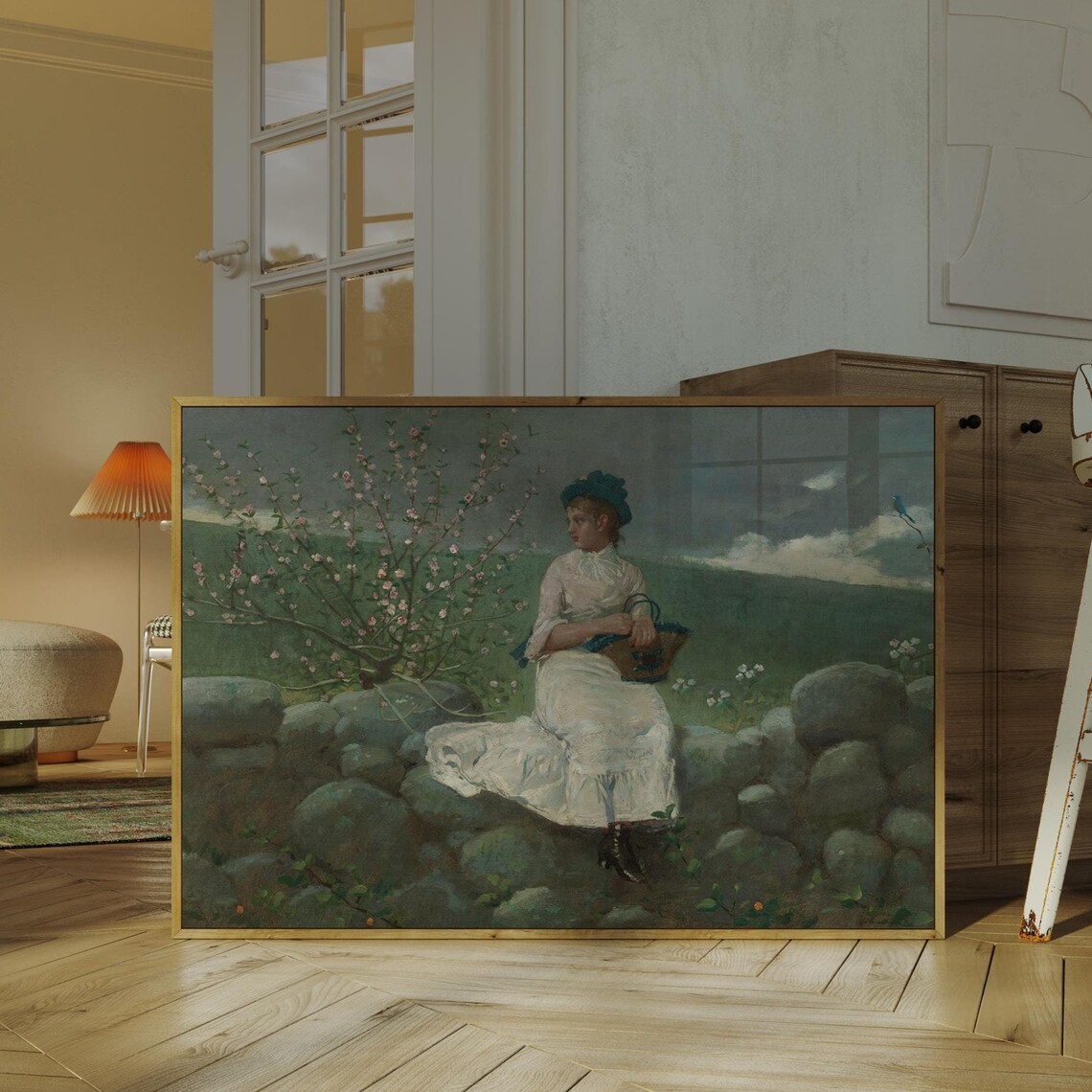 Peach Blossoms With Figure, Vintage Landscape Painting