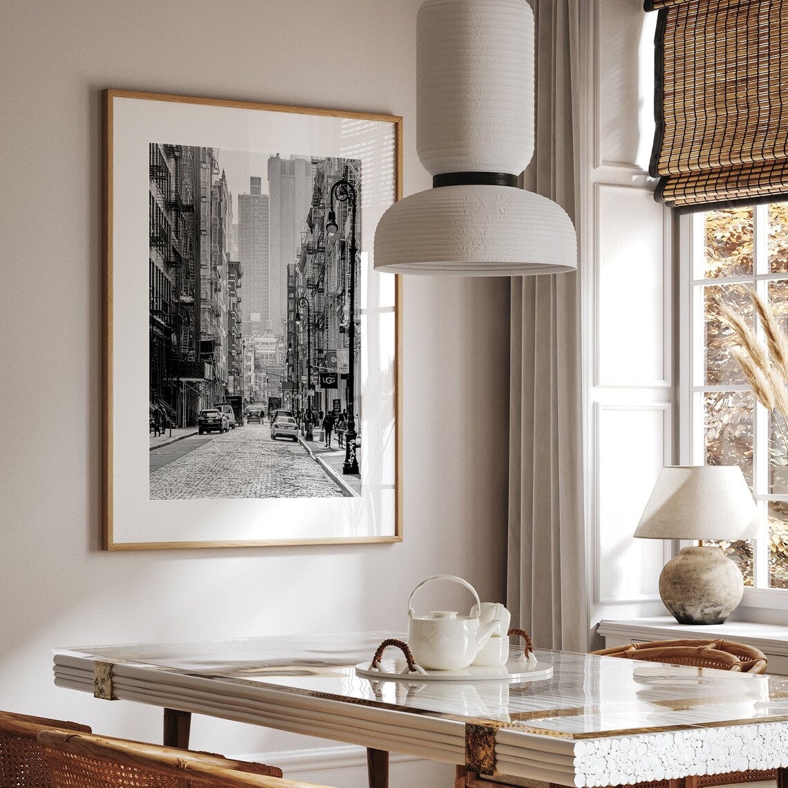 New York City Cobblestone Street Fire Escapes Black And White Poster - Image 5