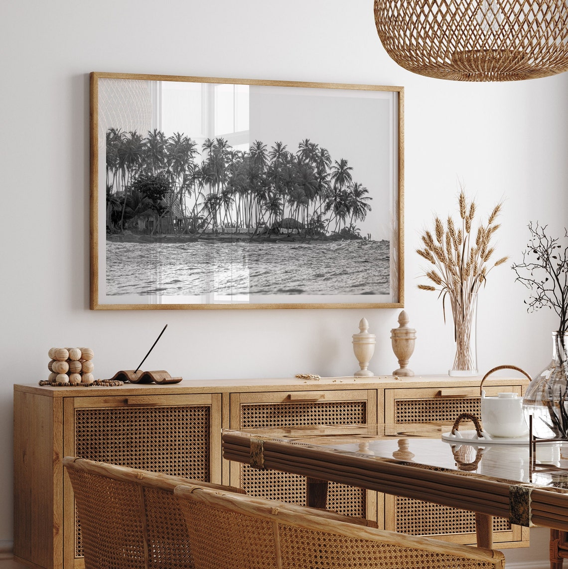 Tropical Palm Island From The Ocean Black And White Beach Poster - Image 5