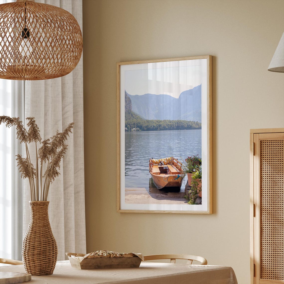 Hallstatt Austria Wooden Boat Mountain Lake Serene Alpine View Poster - Image 4