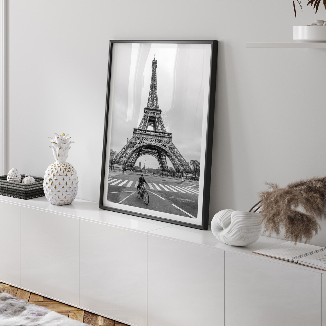 Eiffel Tower Black And White Cyclist Paris Street View Travel Poster - Image 5
